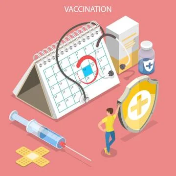 Isometric flat vector concept of vaccination campaign and healthcare. Stock Illustration
