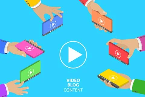 Isometric flat vector concept of video content creating. Stock Illustration