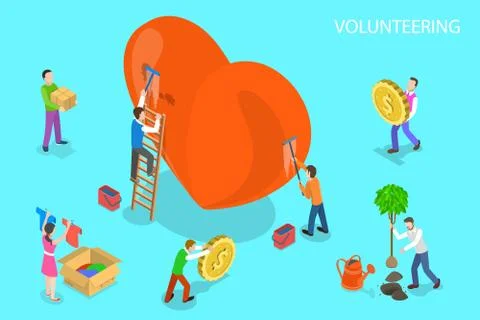 Isometric flat vector concept of volunteering and support, donation. Stock Illustration