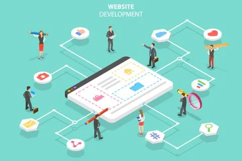 Isometric flat vector concept of web services agency, website builder. Stock Illustration