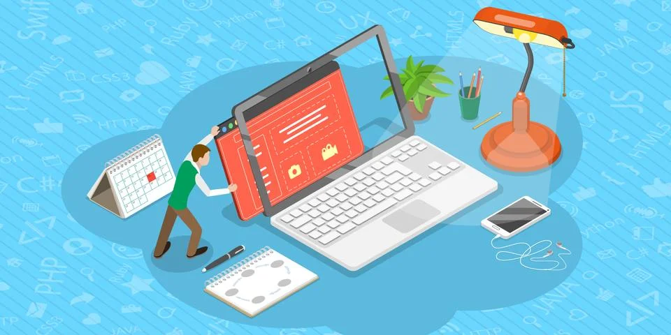 Isometric Flat Vector Concept of Web Page Design Update. Stock Illustration