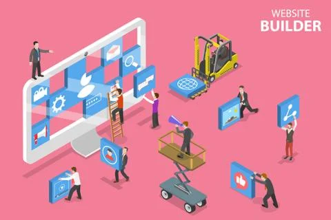 Isometric flat vector concept of website builder, site constructor. Illustrazione stock