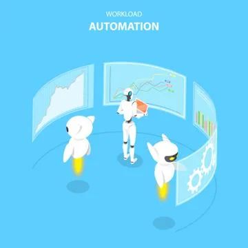 Isometric flat vector concept of workload automation, job scheduling. Stock Illustration
