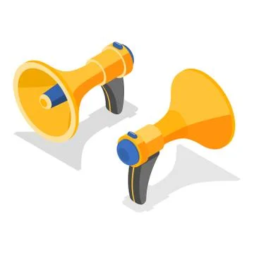 Isometric flat vector concept of a yellow loudspeaker. Stock Illustration