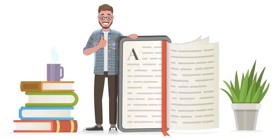 Isometric Flat Vector Conceptual Illustration of Literature Reading. Stock Illustration