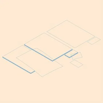 Isometric flat vector illustration of blank sheets A4 and business cards Stock-Illustration