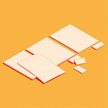 Isometric flat vector illustration of blank sheets A4 and business cards Stock Illustration