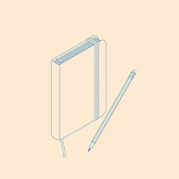 Isometric flat vector illustration of copybook notepad with pencil. Stock-Illustration