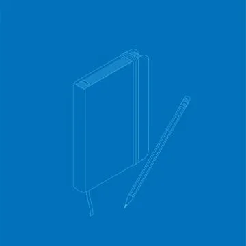 Isometric flat vector illustration of copybook notepad with pencil. Stock-Illustration