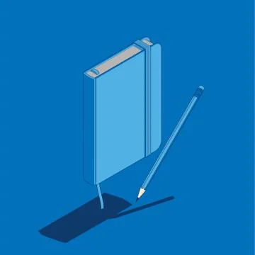 Isometric flat vector illustration of copybook notepad with pencil. Stock-Illustration