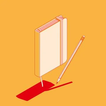 Isometric flat vector illustration of copybook notepad with pencil. Stock-Illustration