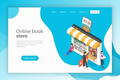Isometric flat vector landing page template fo online bookstore. イラスト素材