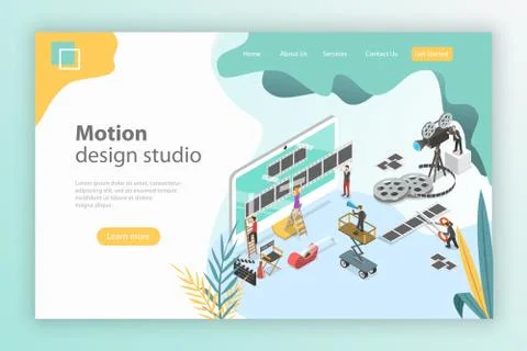 Isometric flat vector landing page template for motion design studio. Stock Illustration