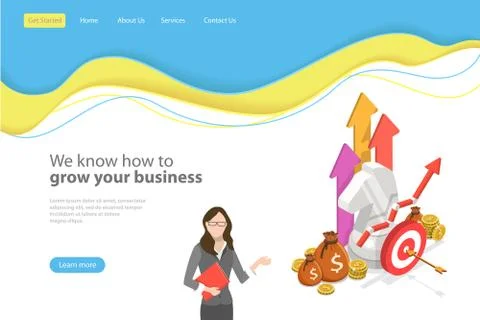 Isometric flat vector landing page template for financial growth. Stock Illustration