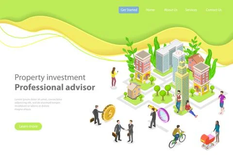 Isometric flat vector landing page template. Investment in property. Stock Illustration