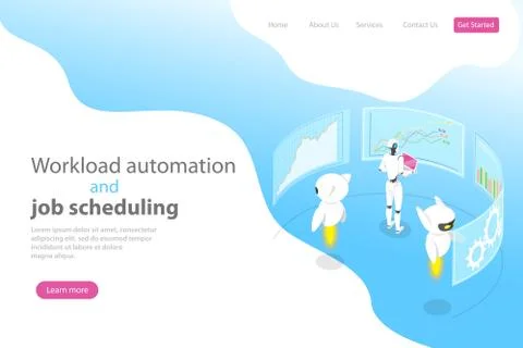 Isometric flat vector landing page template for workload automation. Stock Illustration