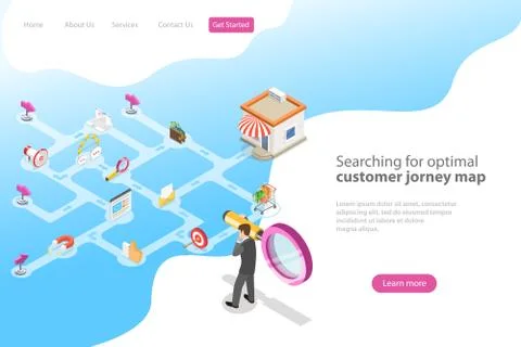 Isometric flat vector landing page for serching for optimal customer journey. Stock Illustration