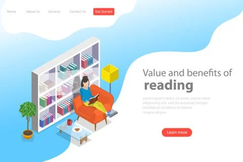 Isometric flat vector landing page template of reading, favorite book. Stock Illustration