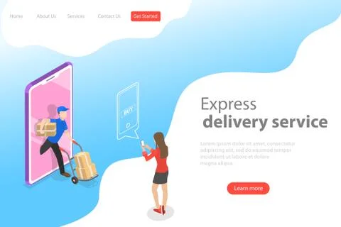Isometric flat vector landing page template of express delivery service. Stock Illustration