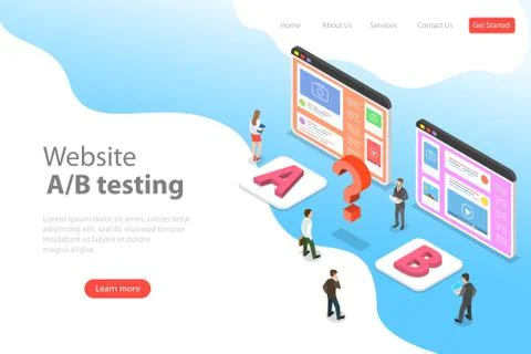 Isometric flat vector landing page template of AB testing, split test. 库存插图