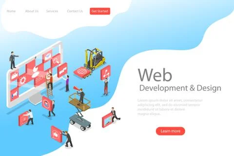 Isometric flat vector landing page template of website builder. 스톡 일러스트