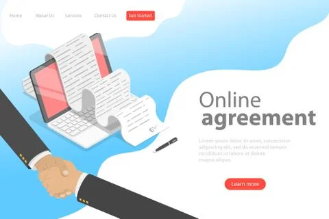 Isometric flat vector landing page template of agreement, handshake. Stock Illustration