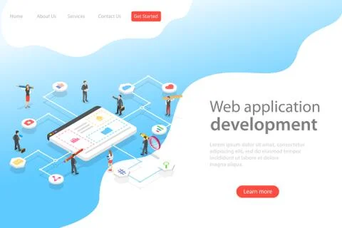Isometric flat vector landing page template of web services agency. 库存插图