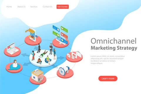 Isometric flat vector landing page template of omnichannel. Stock Illustration