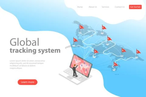 Isometric flat vector landing page template of worldwide freight shipping. Stock Illustration