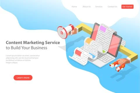 Isometric flat vector landing page template of content strategy. Stock Illustration