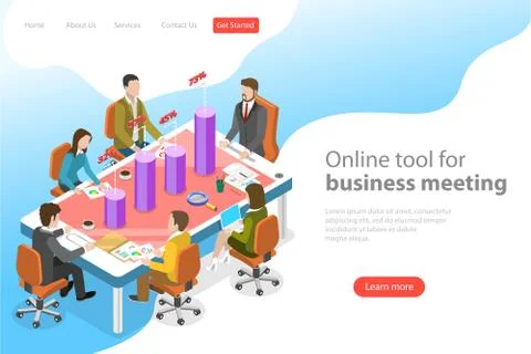 Isometric flat vector landing page template of business meeting app. Stock Illustration