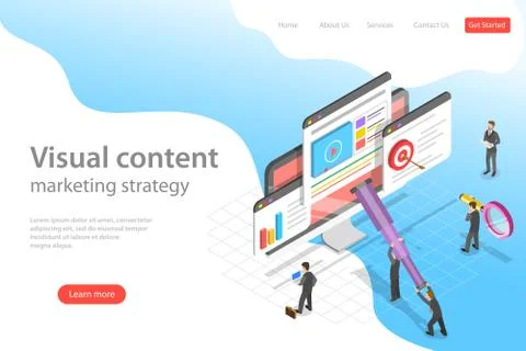 Isometric flat vector landing page template of visual data marketing strategy. Stock Illustration