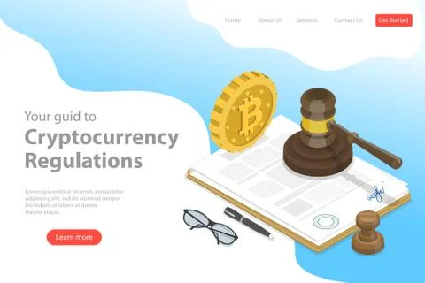 Isometric flat vector landing page template of regulation of cryptocurrency. Stock Illustration