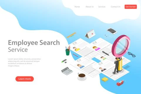 Isometric flat vector landing page template of employee search service. Stock Illustration