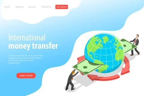 Isometric flat vector landing page template of international money transfer. Stock Illustration