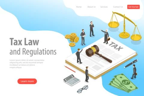 Isometric flat vector landing page template of tax law and regulations. Stock Illustration