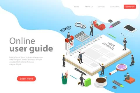 Isometric flat vector landing page template of user manual, guide. 스톡 일러스트
