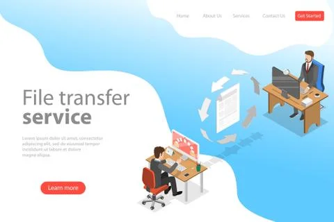 Isometric flat vector landing page template of file transfer service. イラスト素材