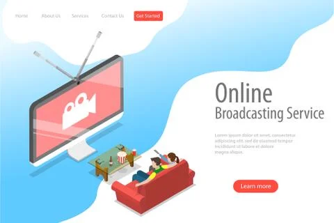 Isometric flat vector landing page template of smart TV, home entertainment. Stock Illustration