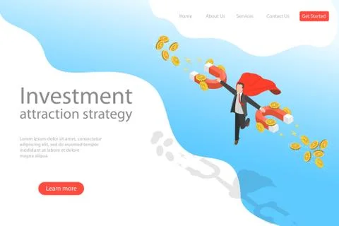 Isometric flat vector landing page template of investment attraction strategy. Stock Illustration