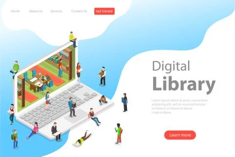 Isometric flat vector landing page template of online library, education. Stock Illustration