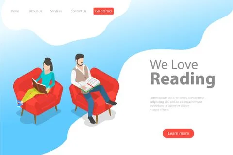 Isometric flat vector landing page template of reading, favorite book. Illustrazione stock