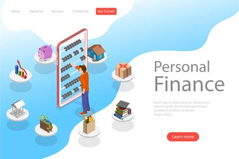 Isometric flat vector landing page template of personal home finance. Stock Illustration