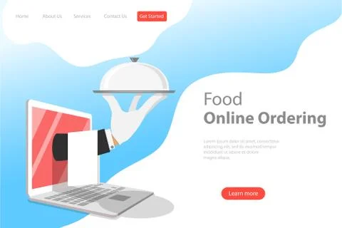 Isometric flat vector landing page template for online food ordering. Stock Illustration
