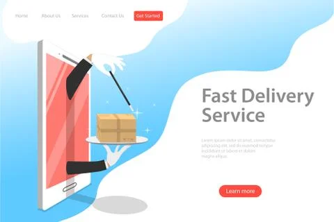 Isometric flat vector landing page template of fast delivery service. Stock Illustration