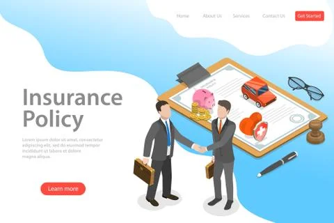 Isometric flat vector landing page template of insurance deal, policy. Stock Illustration