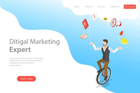 Isometric flat vector landing page template of digital marketing expert. Stock Illustration