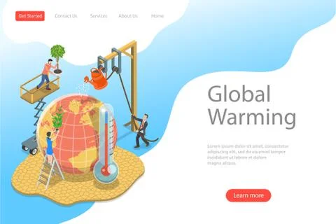 Isometric flat vector landing page template of global warming, climate change. Stock Illustration