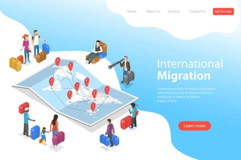 Isometric flat vector landing page template of international migration. Stock Illustration