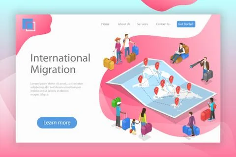 Isometric flat vector landing page template of international migration. Stock Illustration